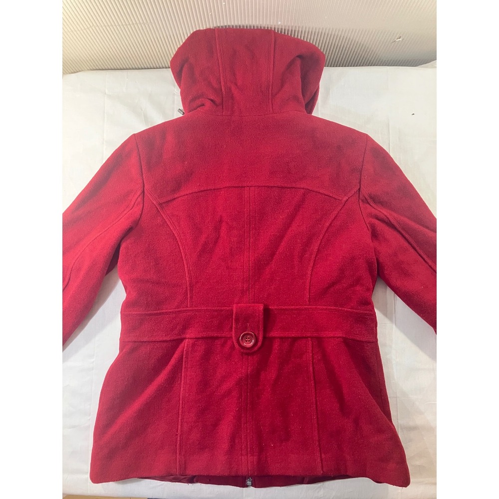 ST JOHNS‎ BAY Red Wool Blend Hooded Coat Jacket Women's Medium - Picture 7 of 7